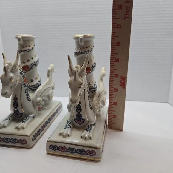 Vtg Franklin Mint The Imperial Dragons‎ of Heaven & Earth Dragon Candle Holders